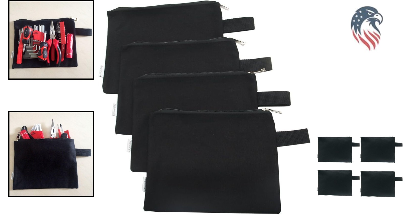 Heavy Duty Cotton Canvas Zipper Tool Storage Pouch Organizer 4 Pack