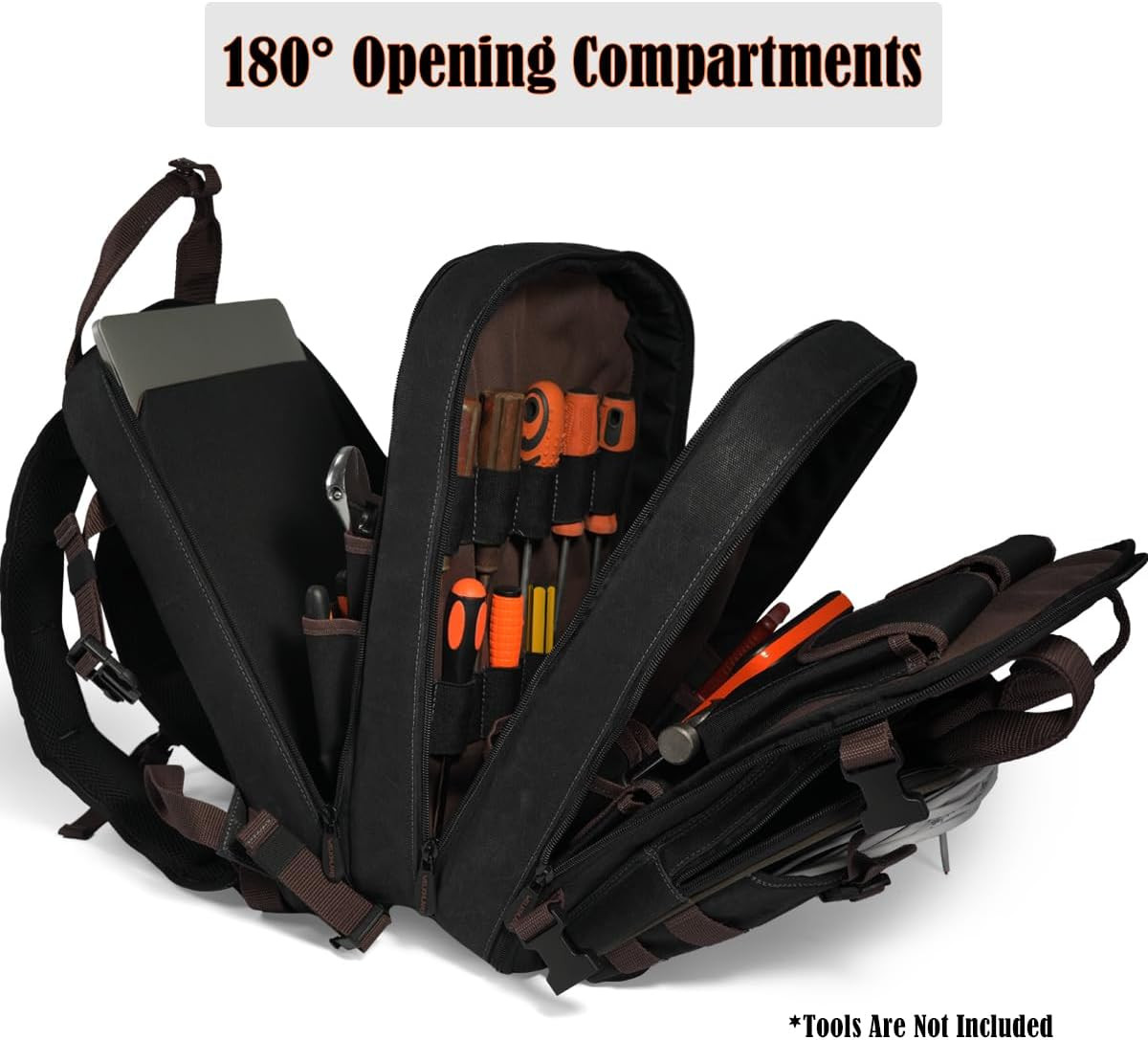 90-Pockets Electrician Backpack, Wax-Canvas Tool Backpacks Heavy Duty, Convenien