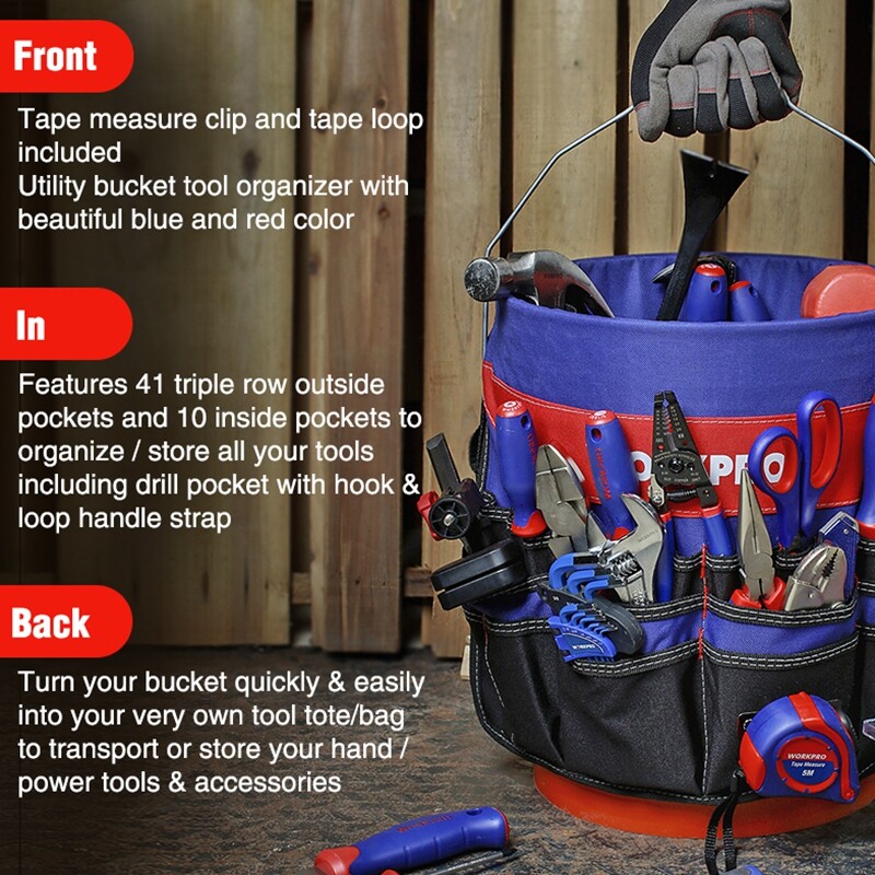 Bucket Tool Organizer Tool Storage Bag with 51 Pockets Fits 3.5-5 Gallons Bucket