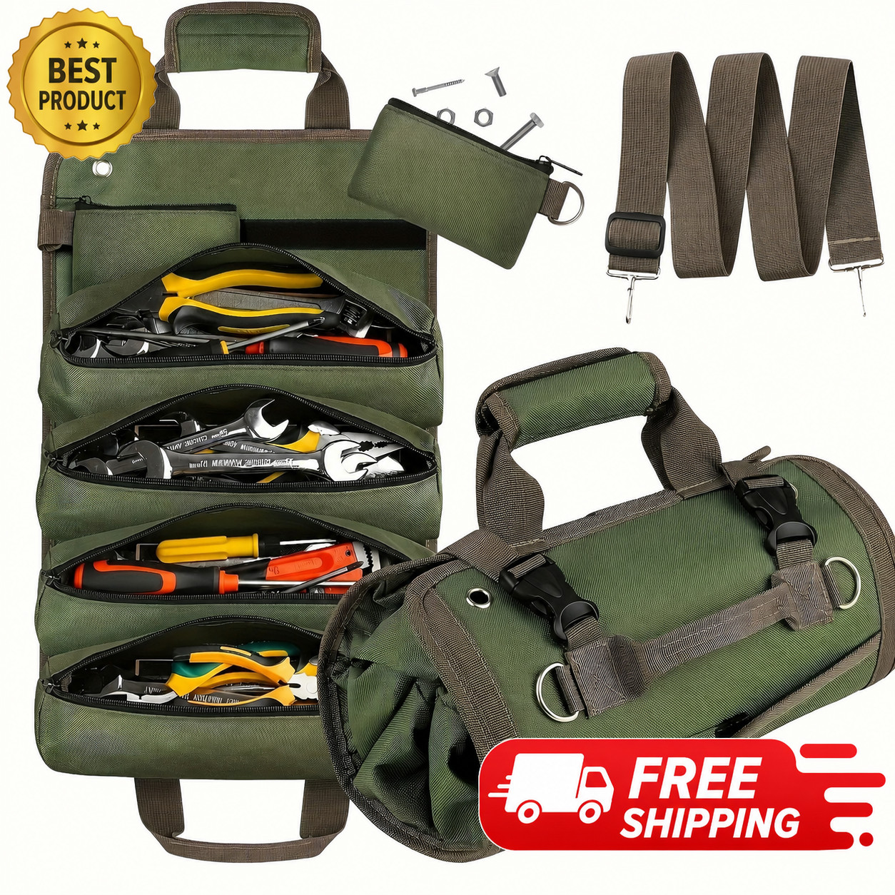 Heavy-Duty Roll-Up Tool Bag Oxford Fabric Organizer Mechanics Electrician