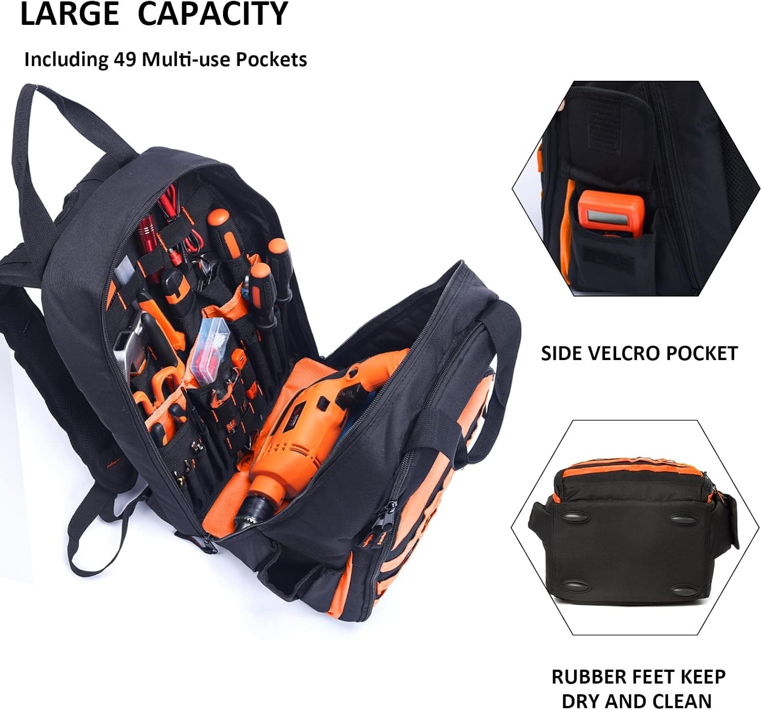 Heavy-Duty Tool Backpack for Electricians – 49 Pocket Organizer, Water-Resistant