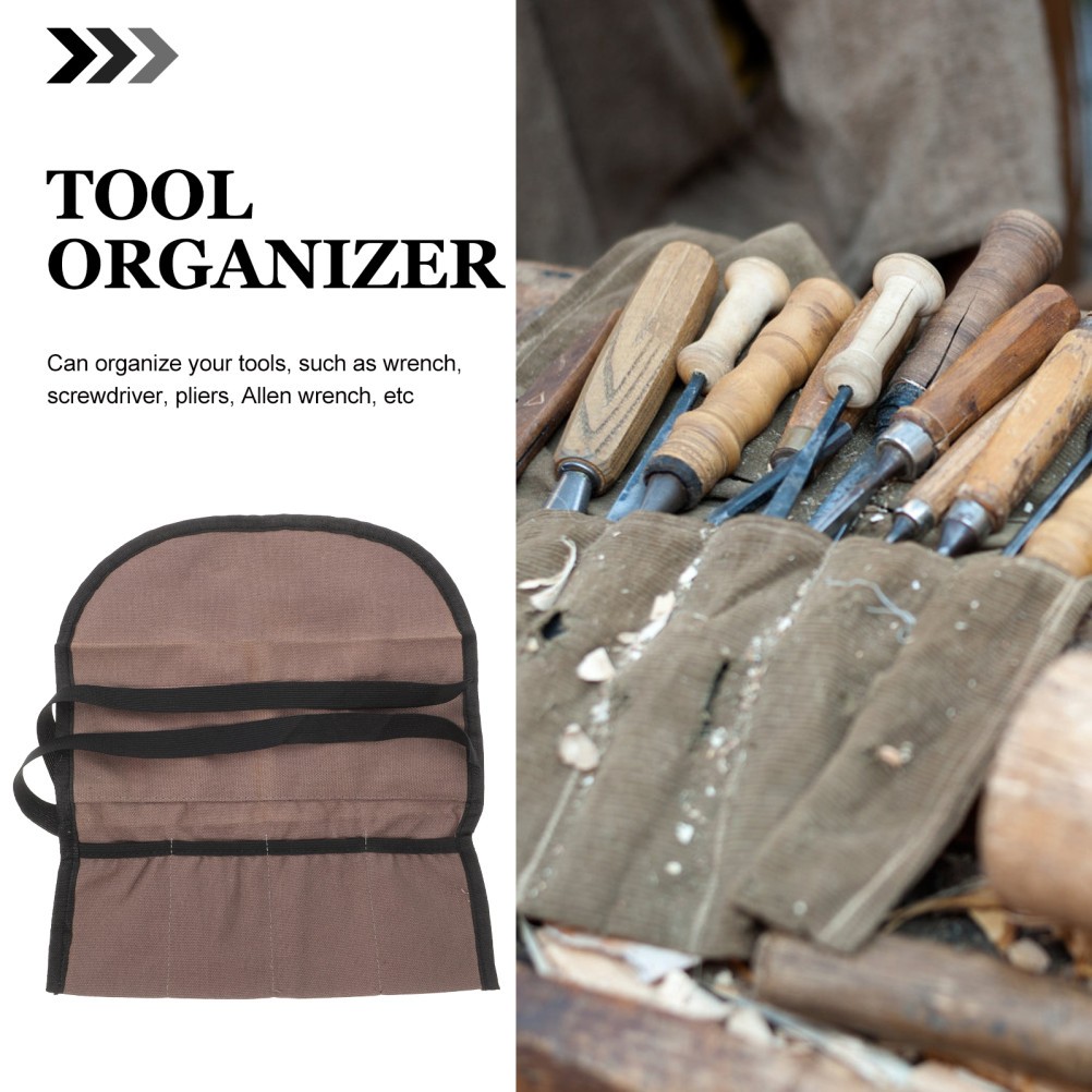 2Pcs Wear-Resistant Canvas Tool Roll Bag Organizer for Screwdrivers and Wrenches