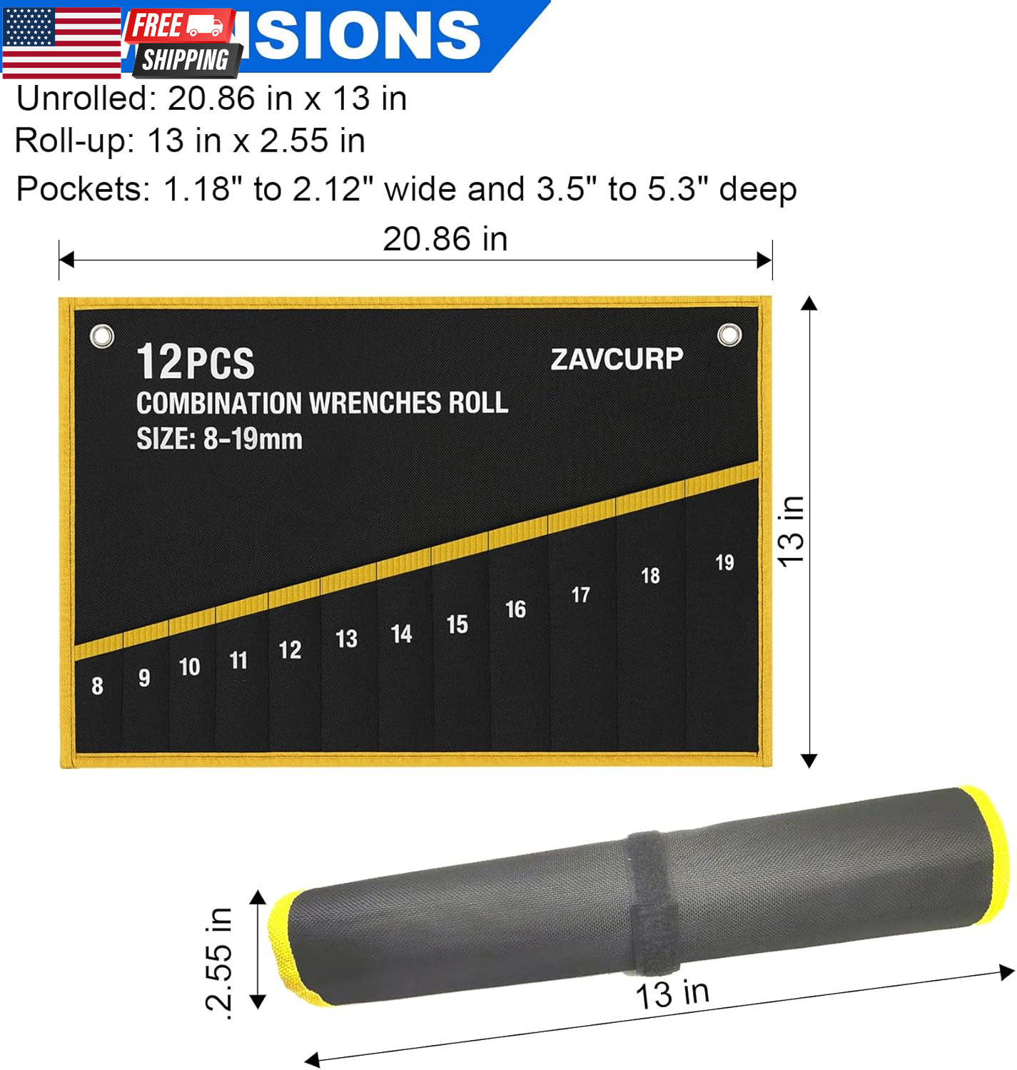 2PCS Wrench Roll up Pouch Wrench Organizer Roll Up Tool Roll up Bag Heavy Duty T
