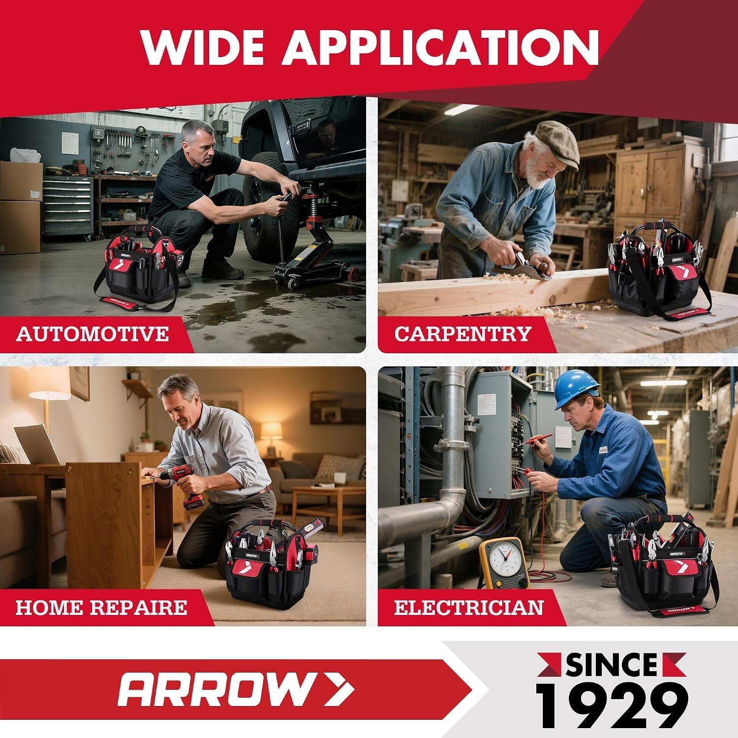 Compact ARROW 12″ Tool Bag with Waterproof Hard Base – Ideal for Plumbers & HVAC