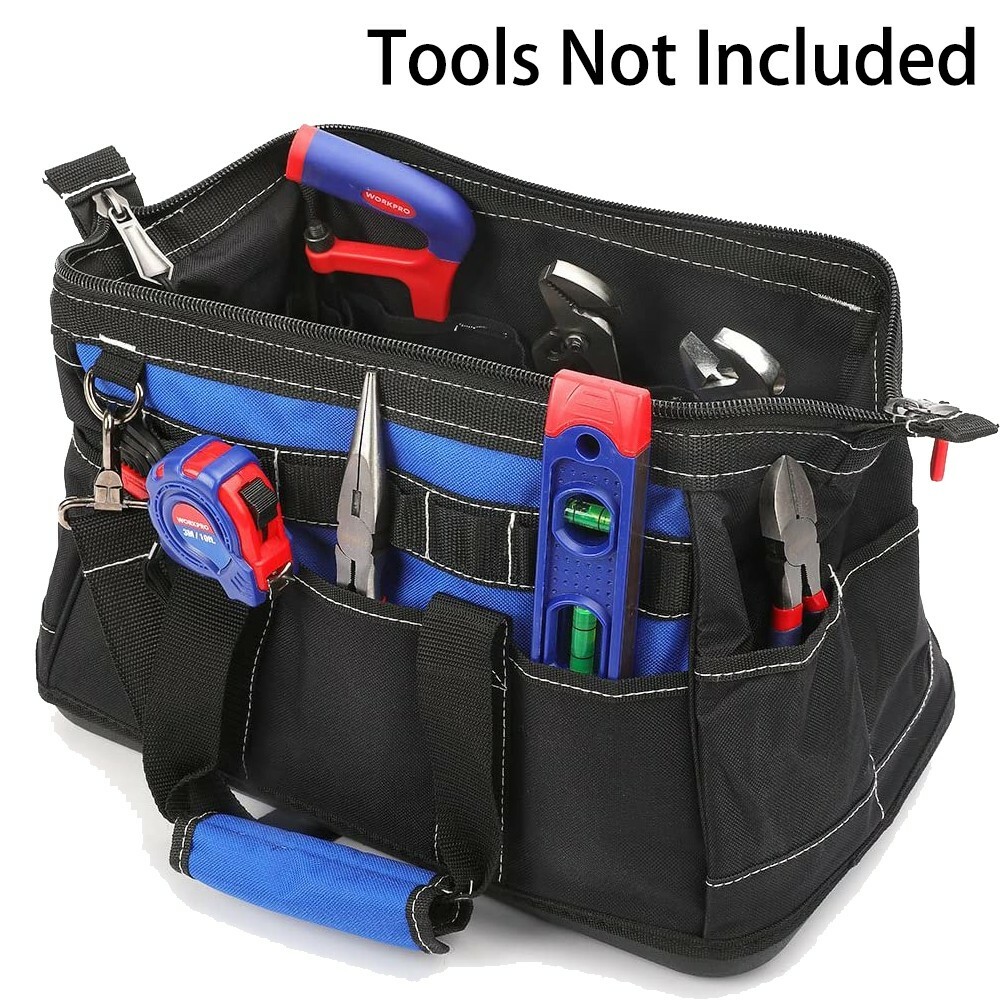 16″ Wide Mouth Tool Bag Water Proof Molded Base Pockets Tool Storage Organizer