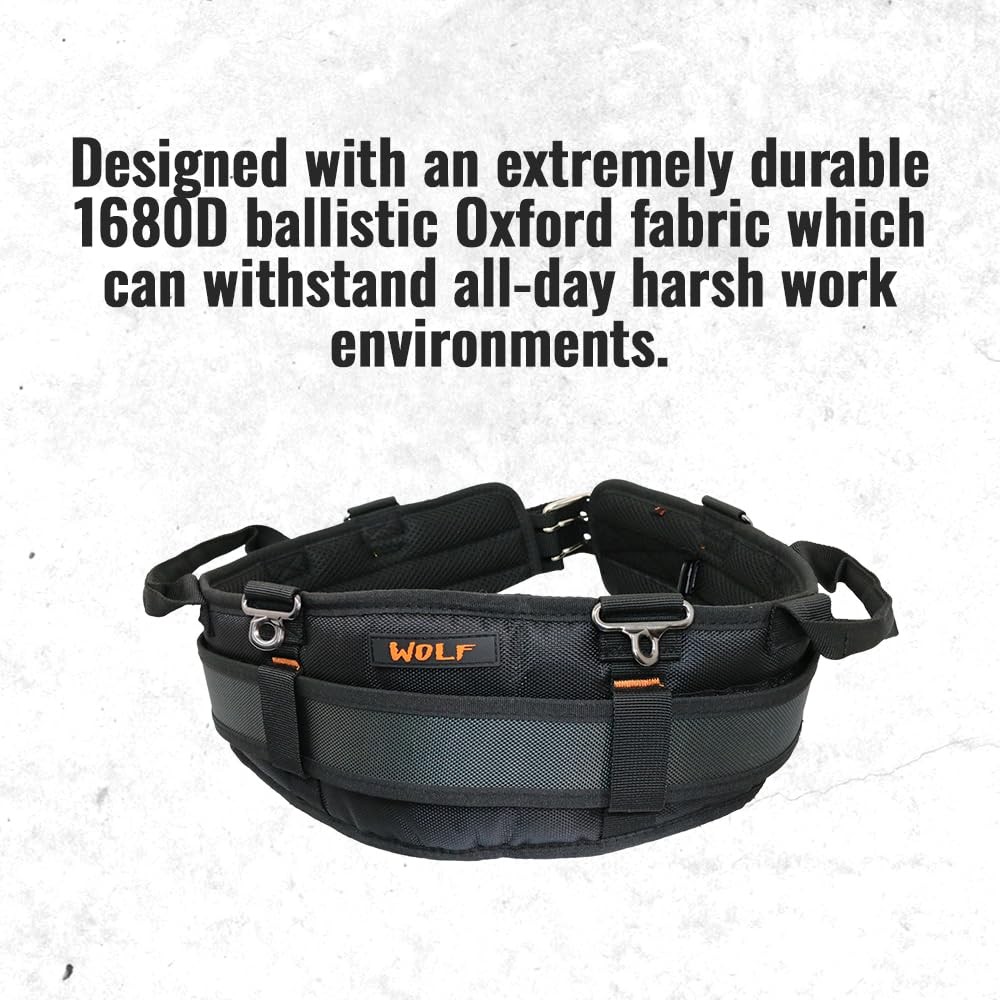 WOLF WTH2110 Heavy-Duty Padded Tool Belt with Suspenders and Pouch Compatibility