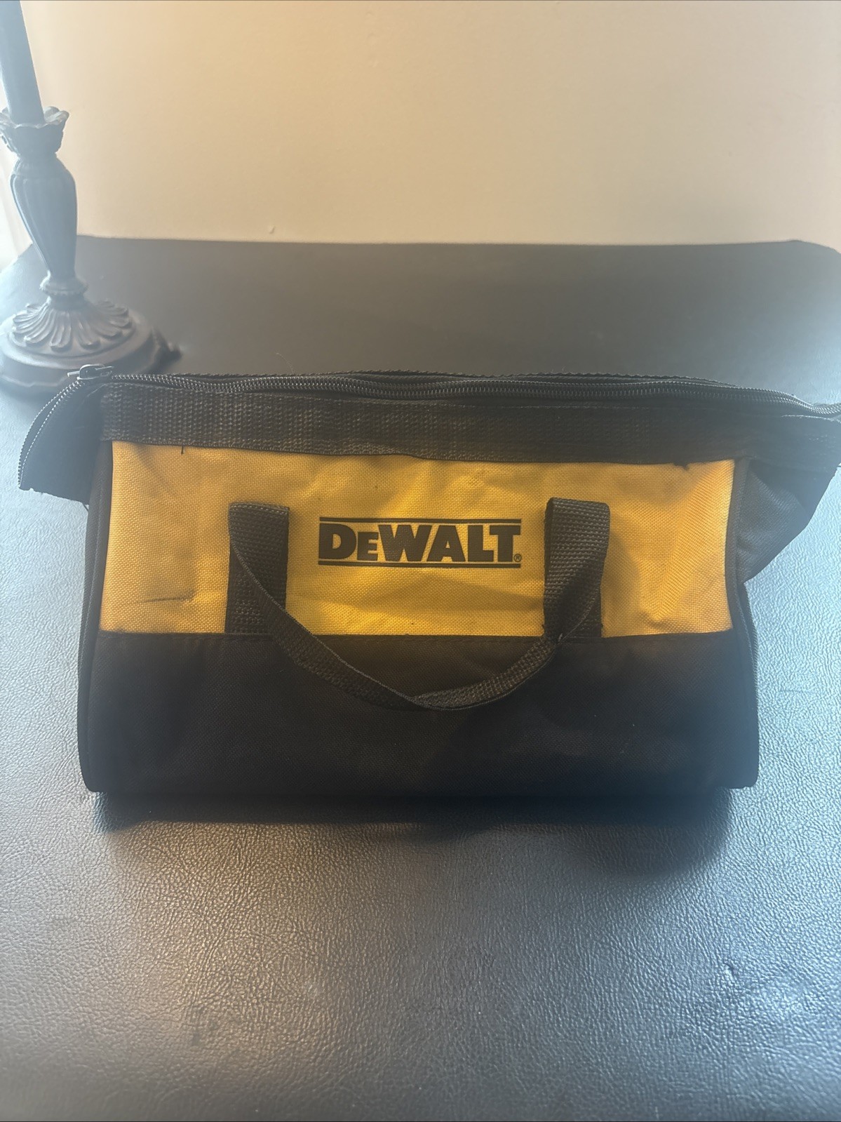 DeWalt 12″ Soft Mini Tool Bag Black Yellow Canvas Nylon Zipper Tote Storage Case