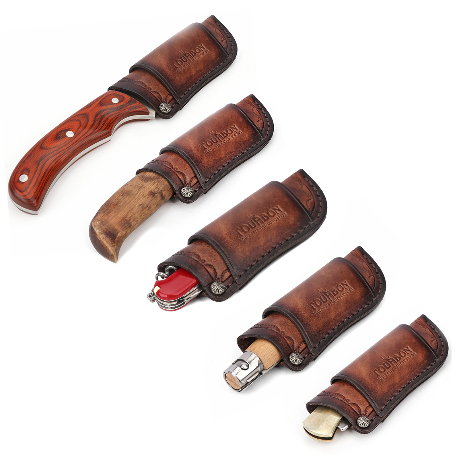 Leather Knife Sheath for Fixed Blade Knives – Belt-Mounted Storage Pocket Case