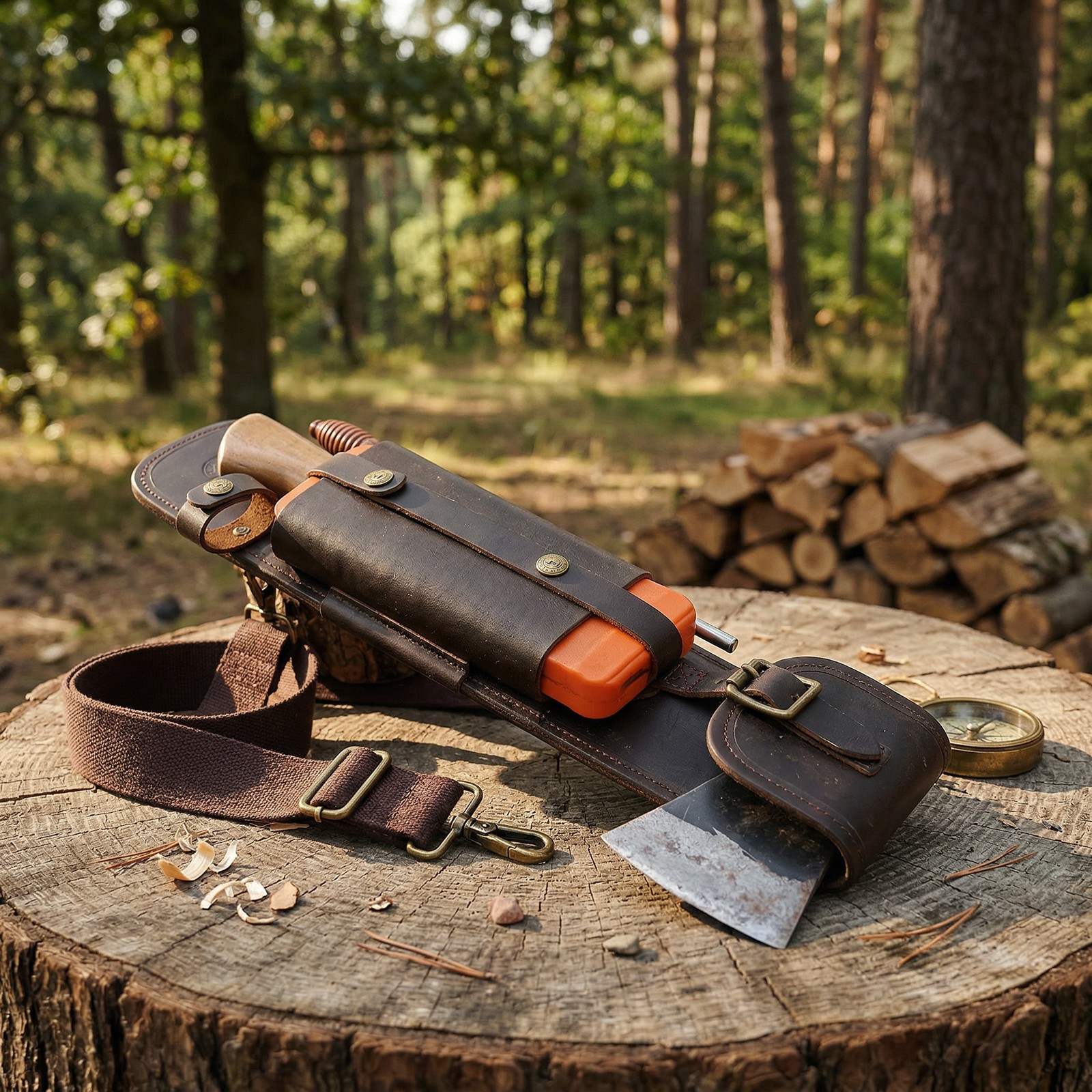 Tourbon Leather Logger Tool Bag Axe Felling Wedges Carry Pouch Flat File Holder