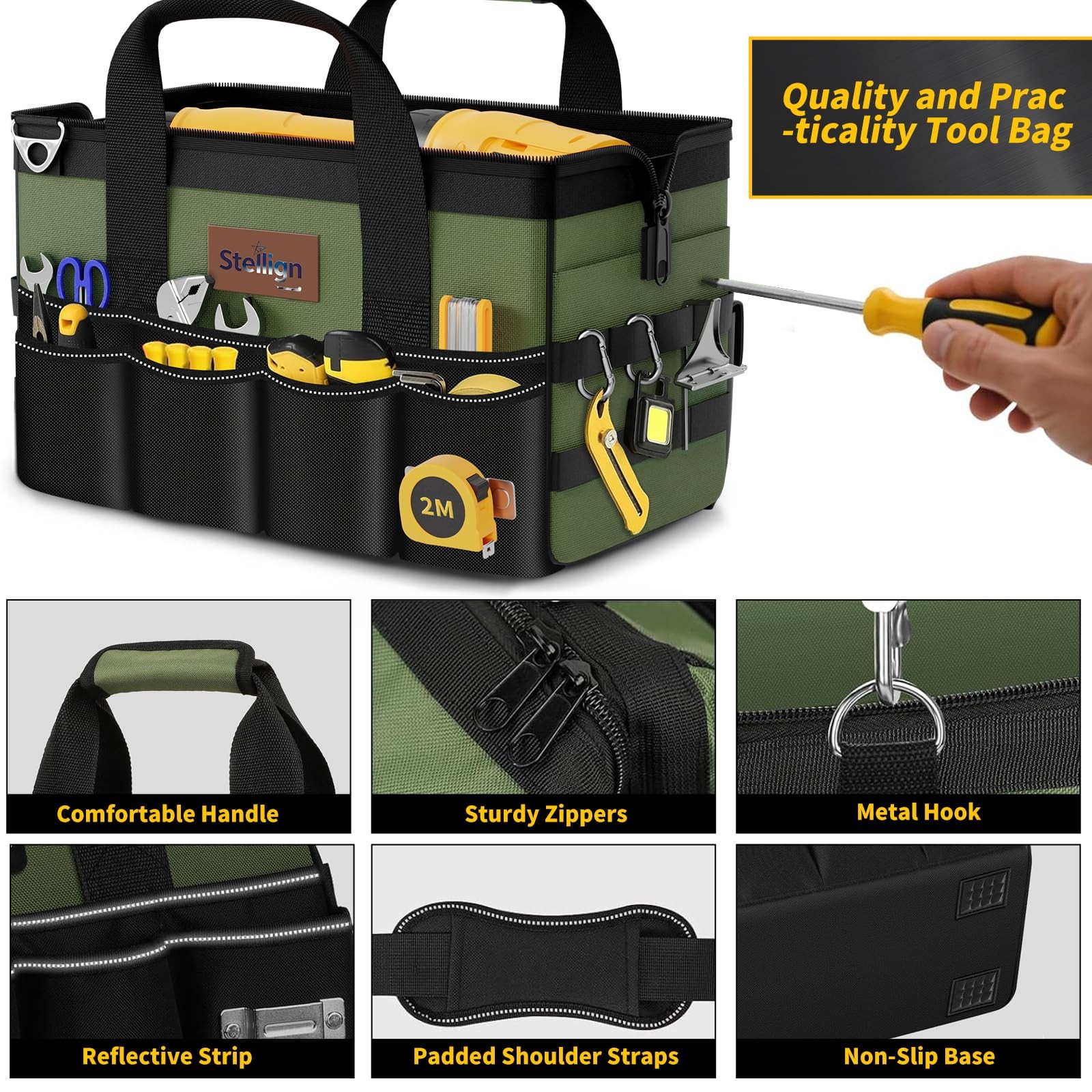 Bolsa herramientas resistente de 40 cm, organizador portátil con 25 bolsillos.