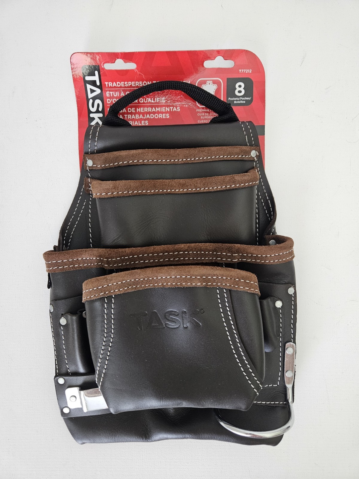 TASK 8 Pocket Premium Leather Tradesperson Tool Pouch Belt Holster T77212 NEW