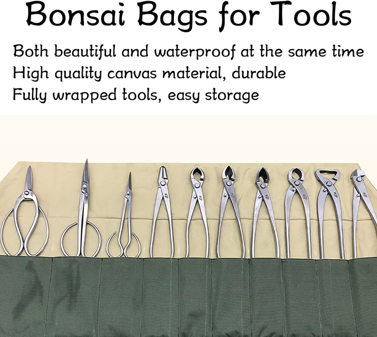 Bonsai Tool Roll, 10 Pockets Waterproof Canvas Bag | Multifunctional