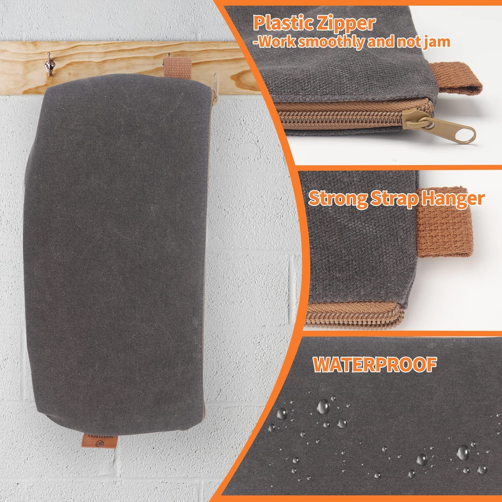 Canvas Zipper Pouch 3 Pack Small Tool Pouch Organizer Heavy Duty 16oz Waxed Canv