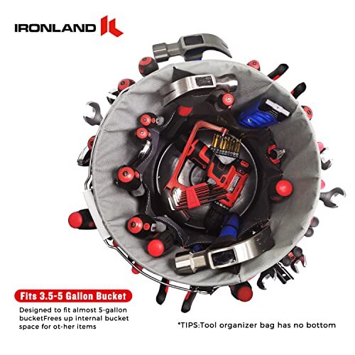 IRONLAND Bucket Tool Organizer Fit 3.5-5 Gallon Bucket, 51 Pockets, Bucket