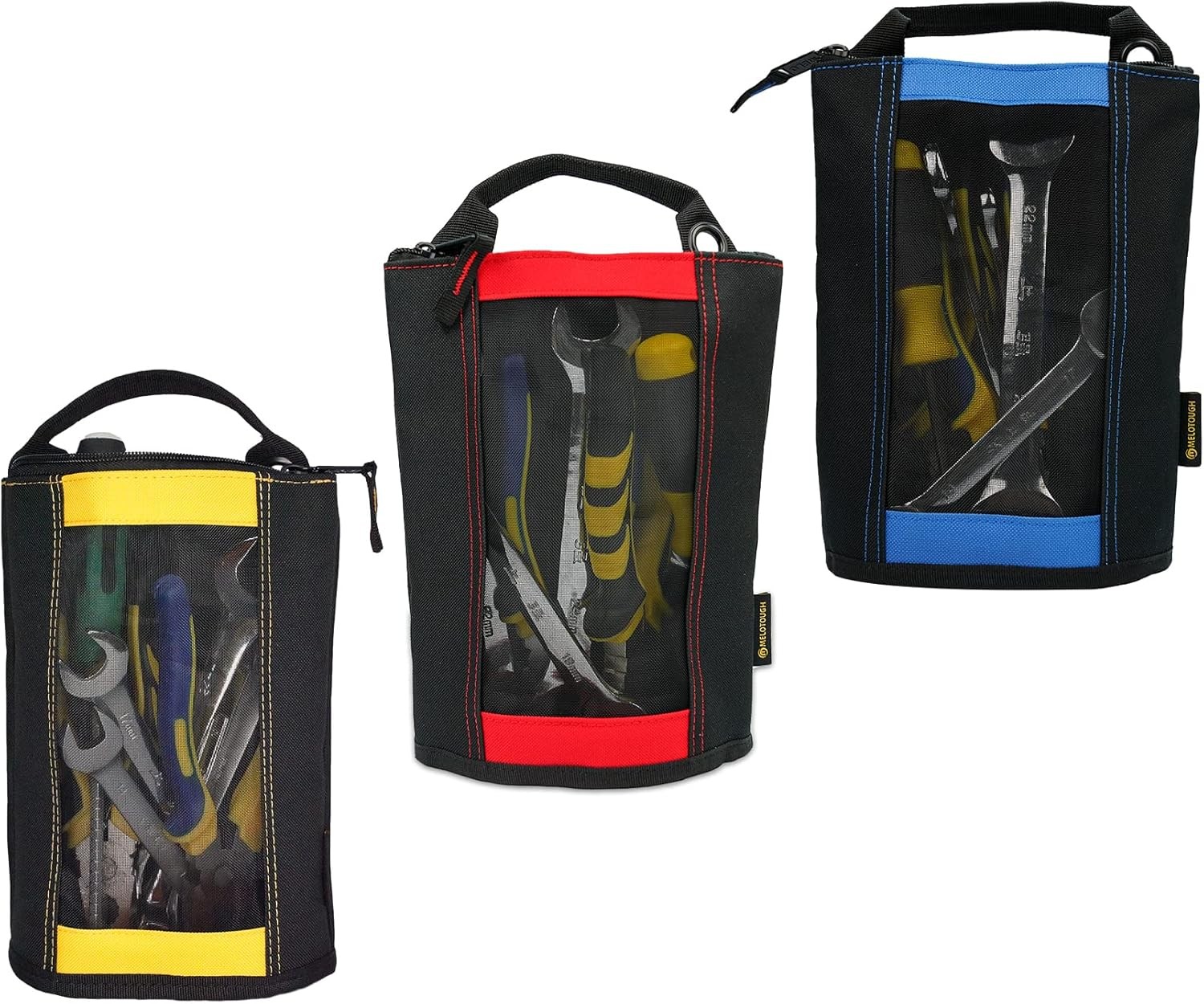 Canvas Zipper Tool Pouch Small Mesh Bag with Hanging Grommets 3 Colors