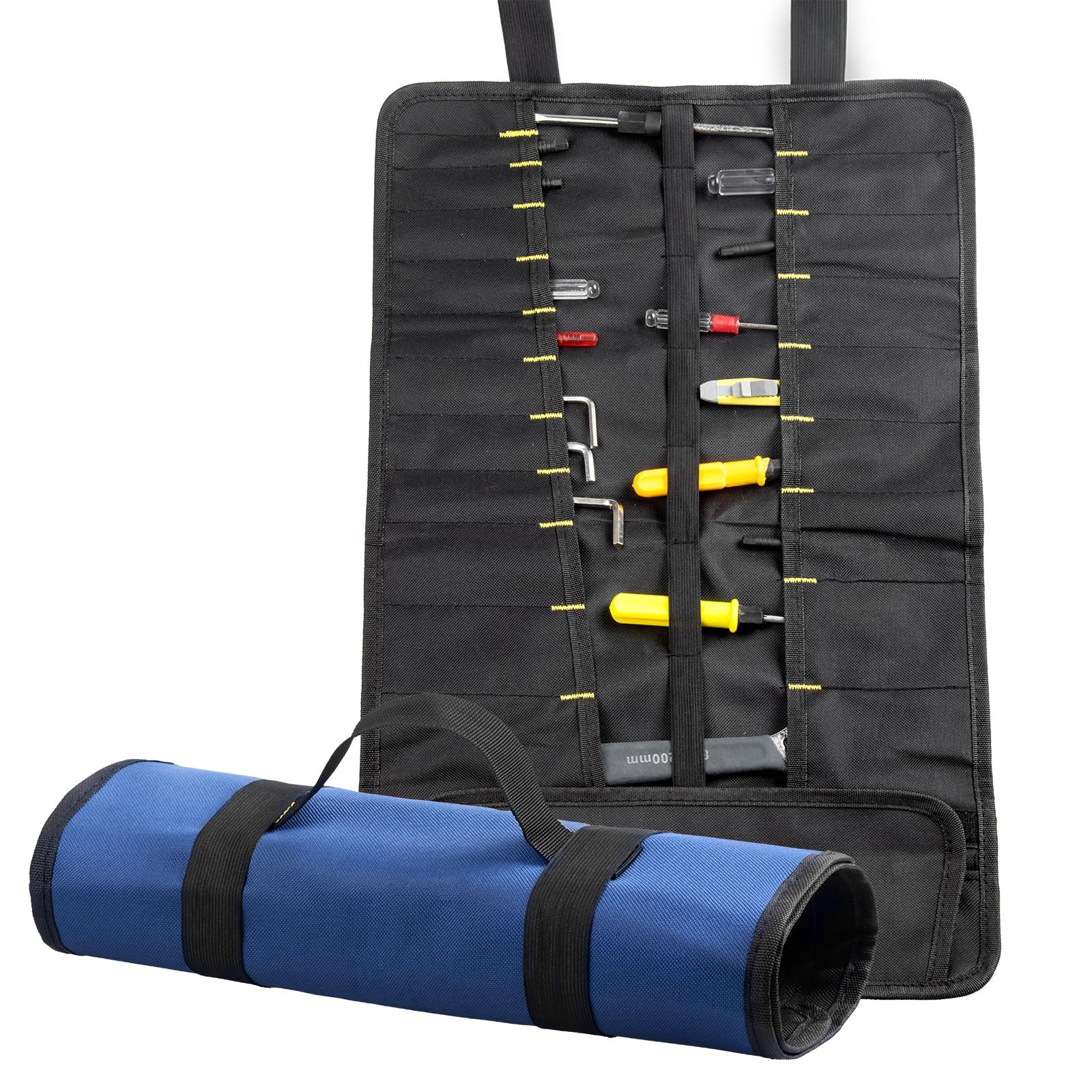 22 pocket Tool Bag Canvas Wrench Roll Up 23 inches x 14 inches, 1pc Blue