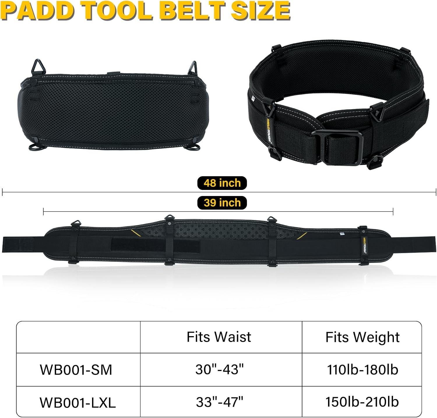 MELOTOUGH Padded Tool Belt 30-43in