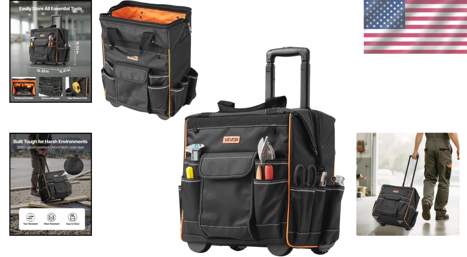 Water Resistant 15 Inch Roller Tool Bag with Durable Oxford Fabric for Tough Use