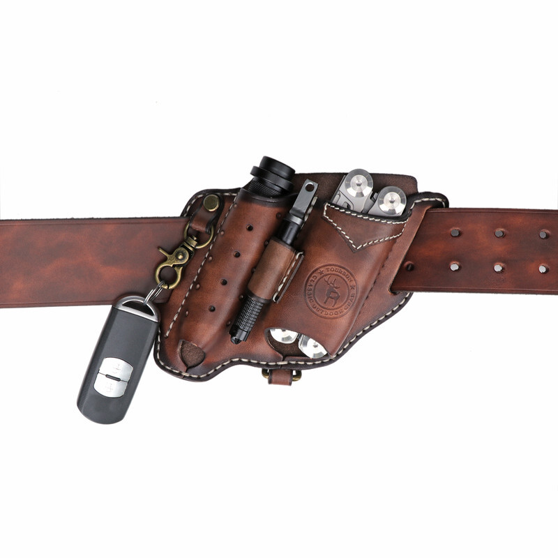TOURBON EDC Multitool Sheath Flashlight/Key Fob/Pen Belt Holster Camping Gift