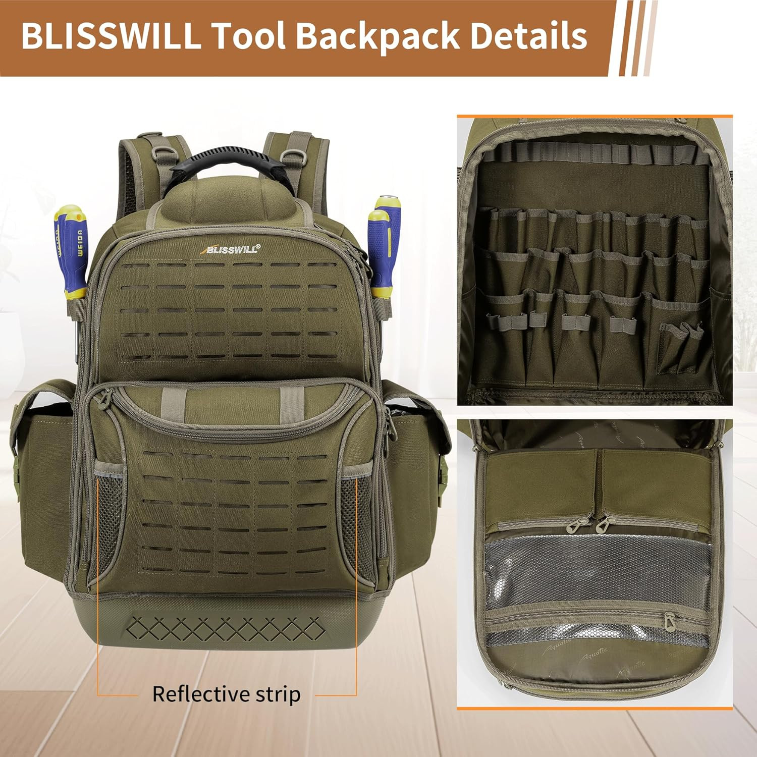 Tool Bag Backpack for Men,Heavy Duty Tool Backpack Bag with Waterproof Molded Ba