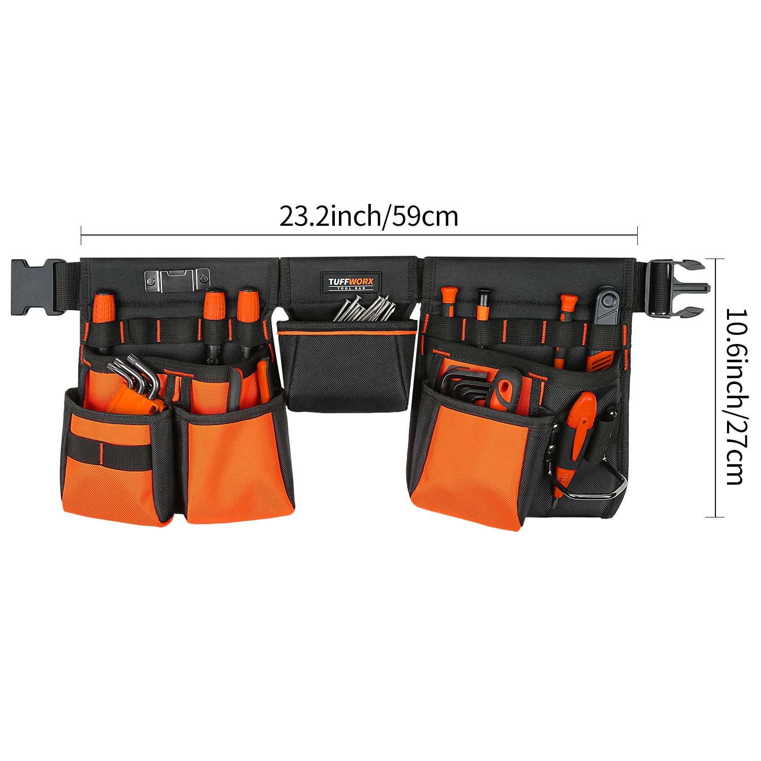 Tool Belt With Multiple Pockets Heavy Duty Construction Pouch Black And Orange