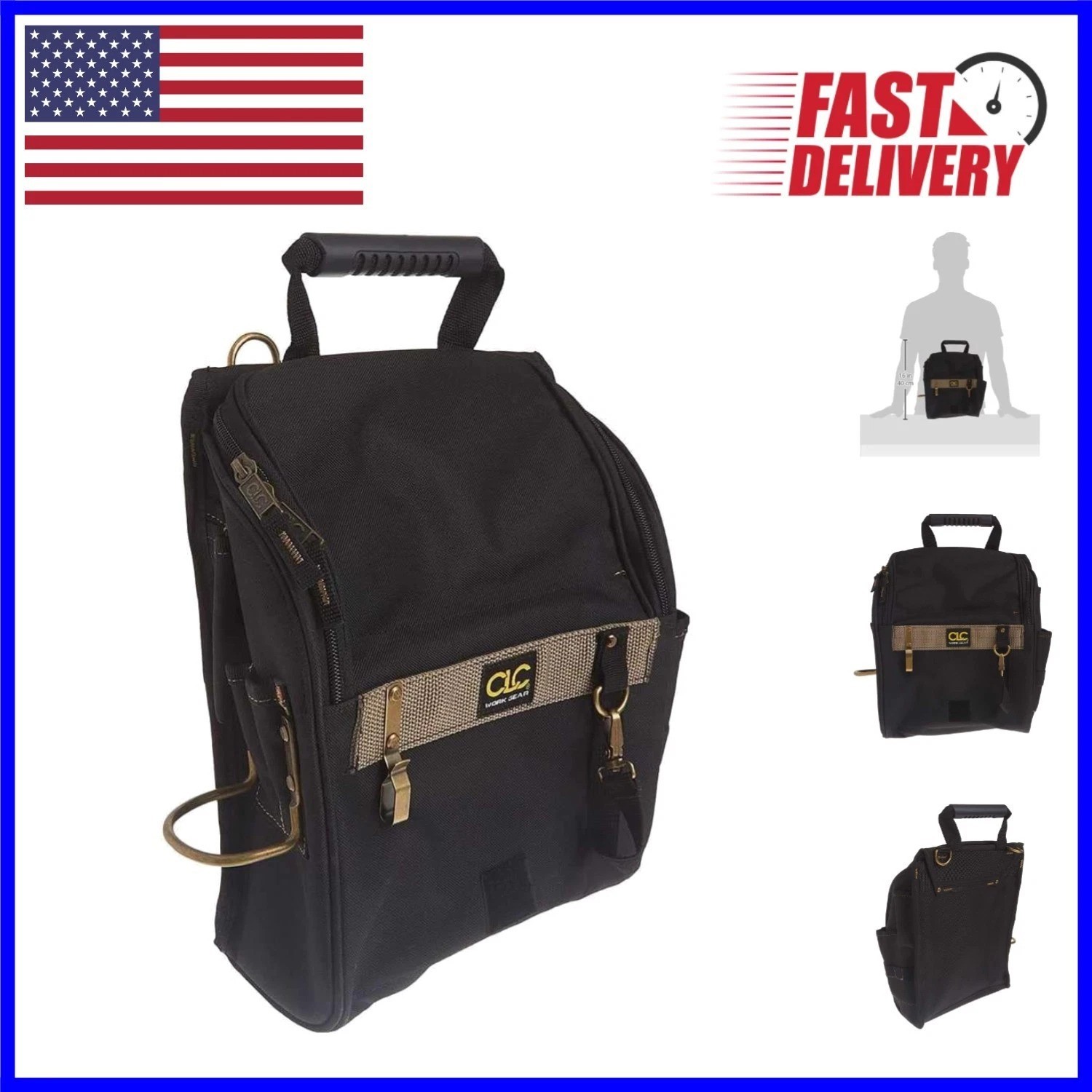 CLC 1509 Professional Electrician’s Tool Pouch – 21 Pocket Zipper Closure, Black