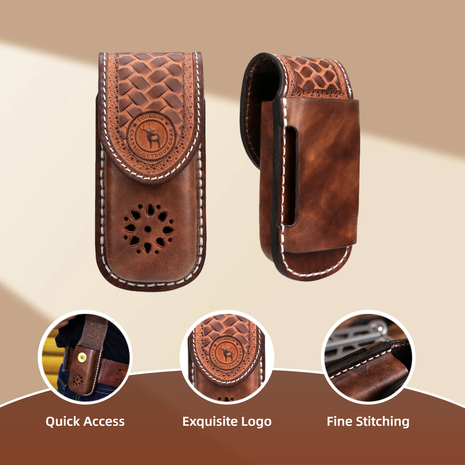 TOURBON Leather Pocket Knife Sheath Folding Knives Case Belt Pouch-Clearance