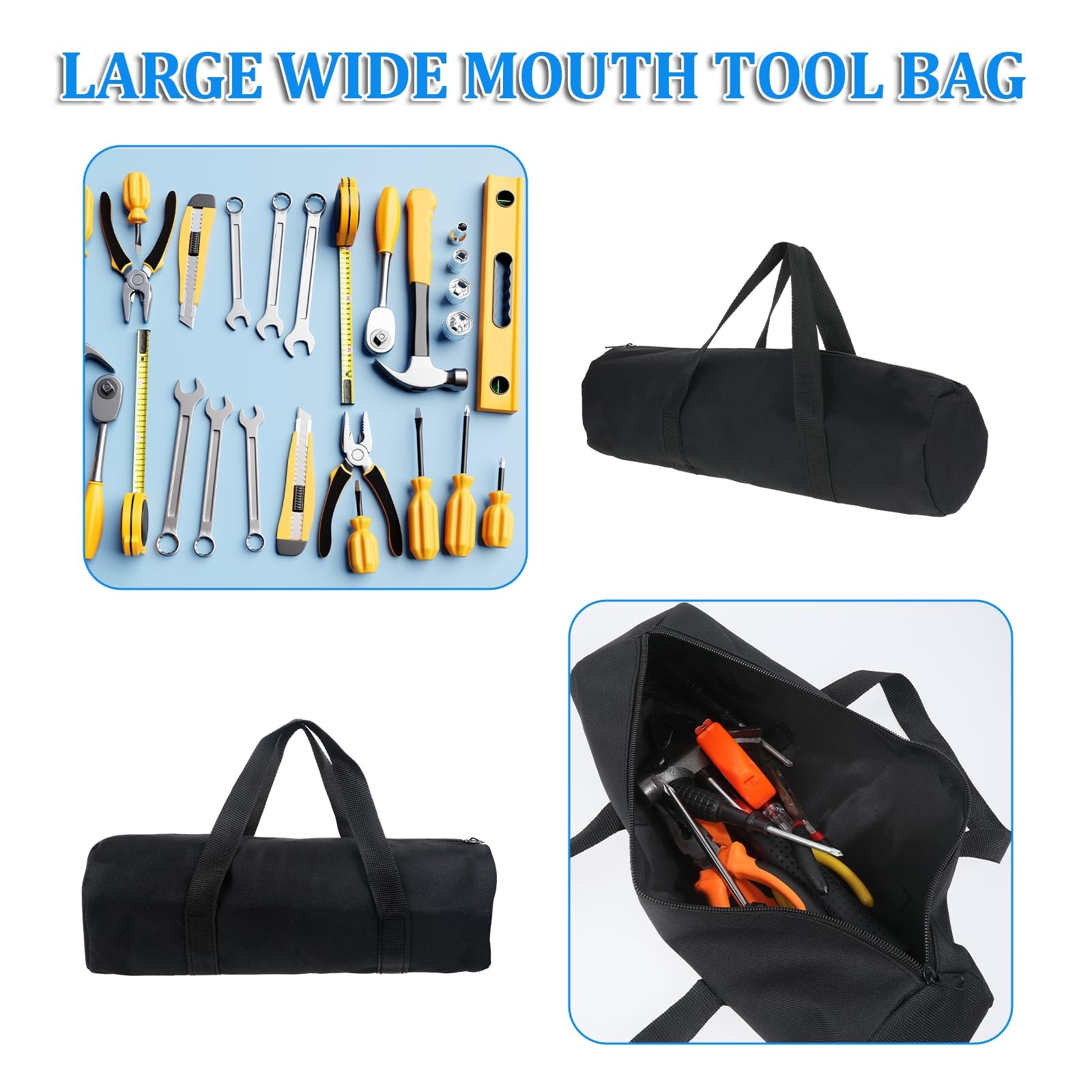 12 Inch Canvas Tool Pouch Small Tool Bag for Men Wide Mouth Tool Storage Bag Lar