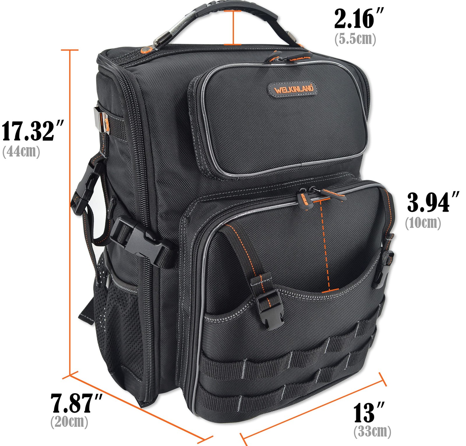 WELKINLAND Full-Open Tool backpack, backpack 20-Inch, Black w/ Orange