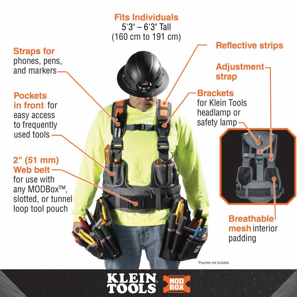 Klein Tools 55829MB Tool Vest with Tool Pouches, Fully Adjustable, Padded…