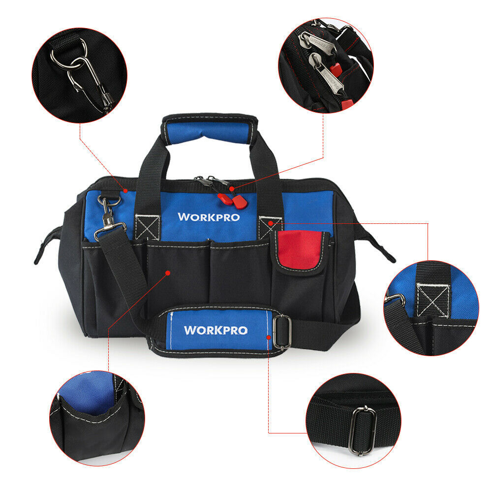 WORKPRO 18 inch Tool Bag Wide Mouth/2PC-13”&18” Tool Bags Heavy Duty Storage