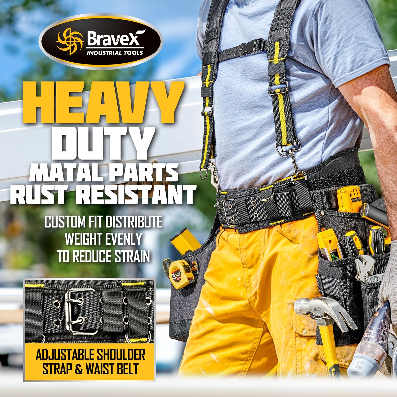 Bravex Tool Belt Suspenders, Tool Vest Ultra 20 Bags H-Style Toolbelt 5 Combo…