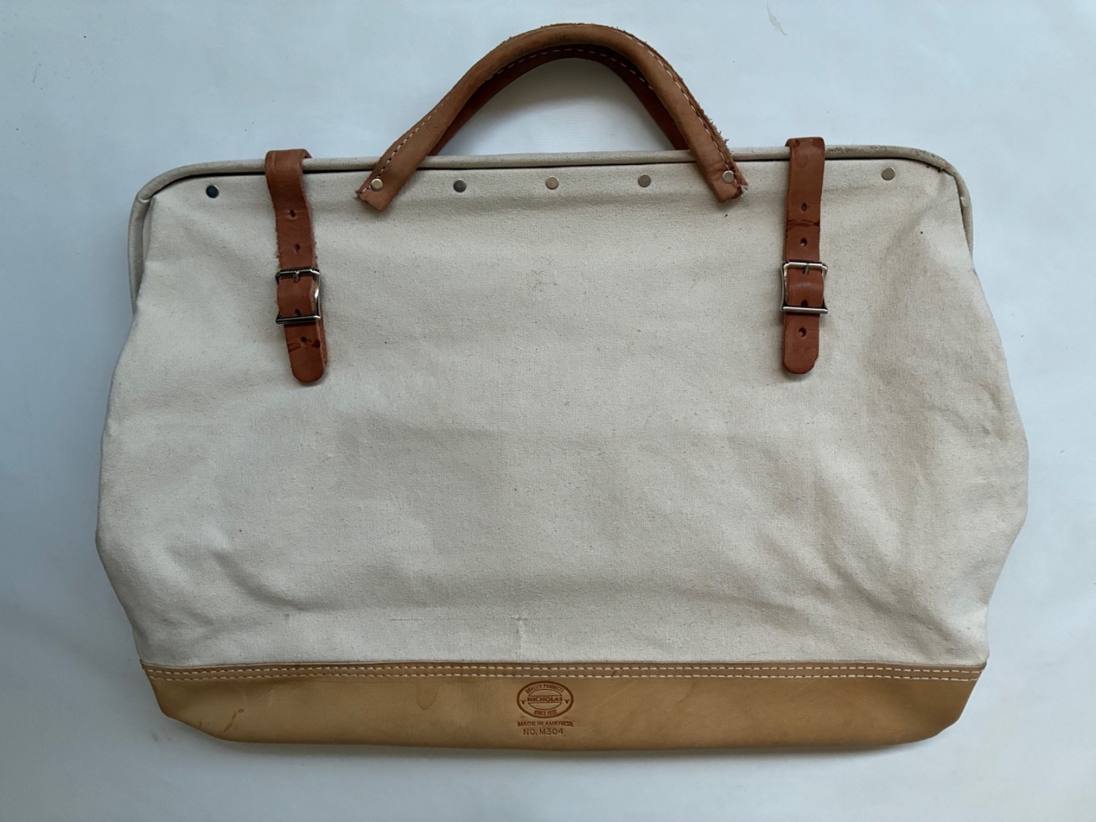 Vintage Nicholas M304 Mason Linesman Tool Bag Canvas Leather Made in USA