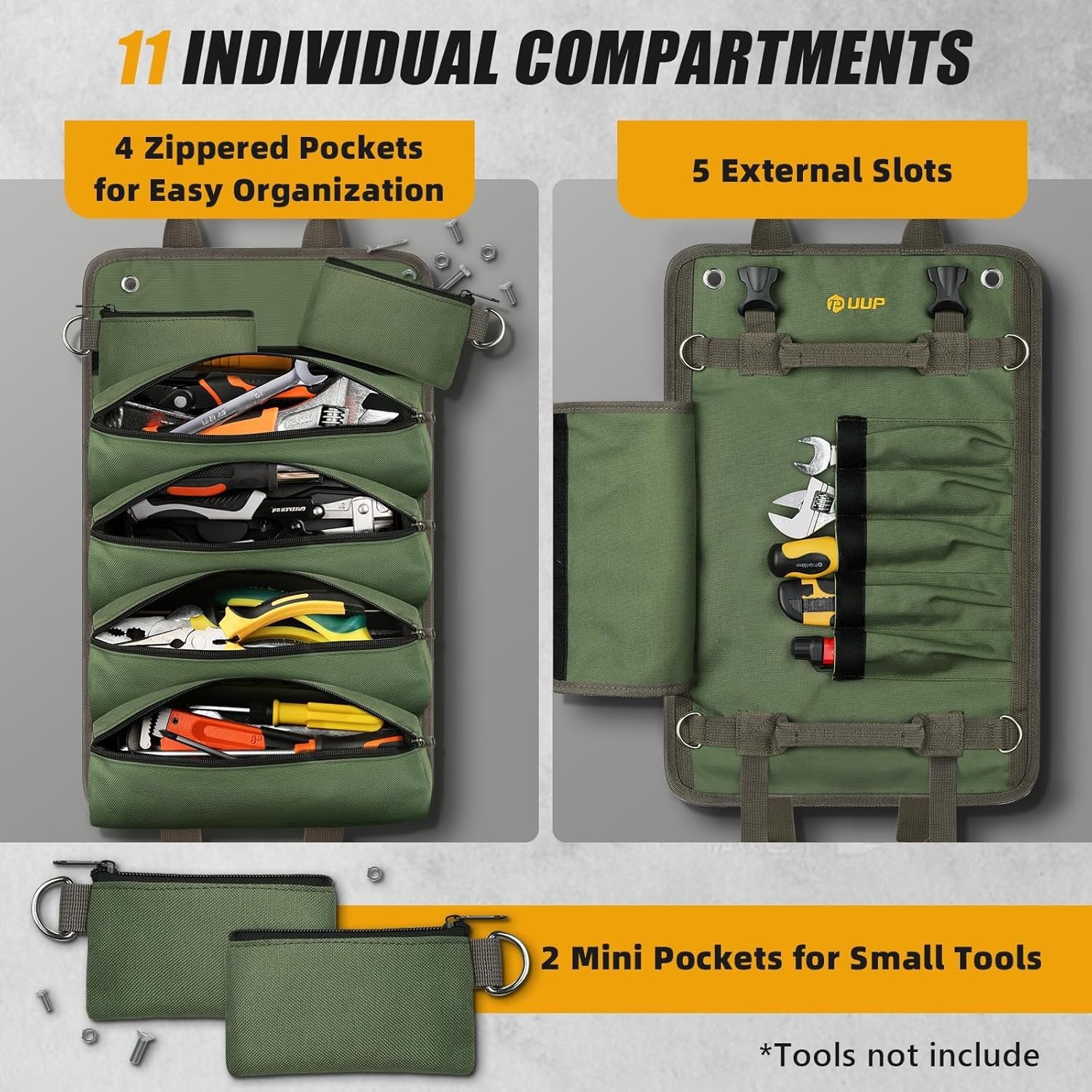 Compact Tool Roll Bag with 11 Compartments – Perfect for Mechanics & Craftsmen