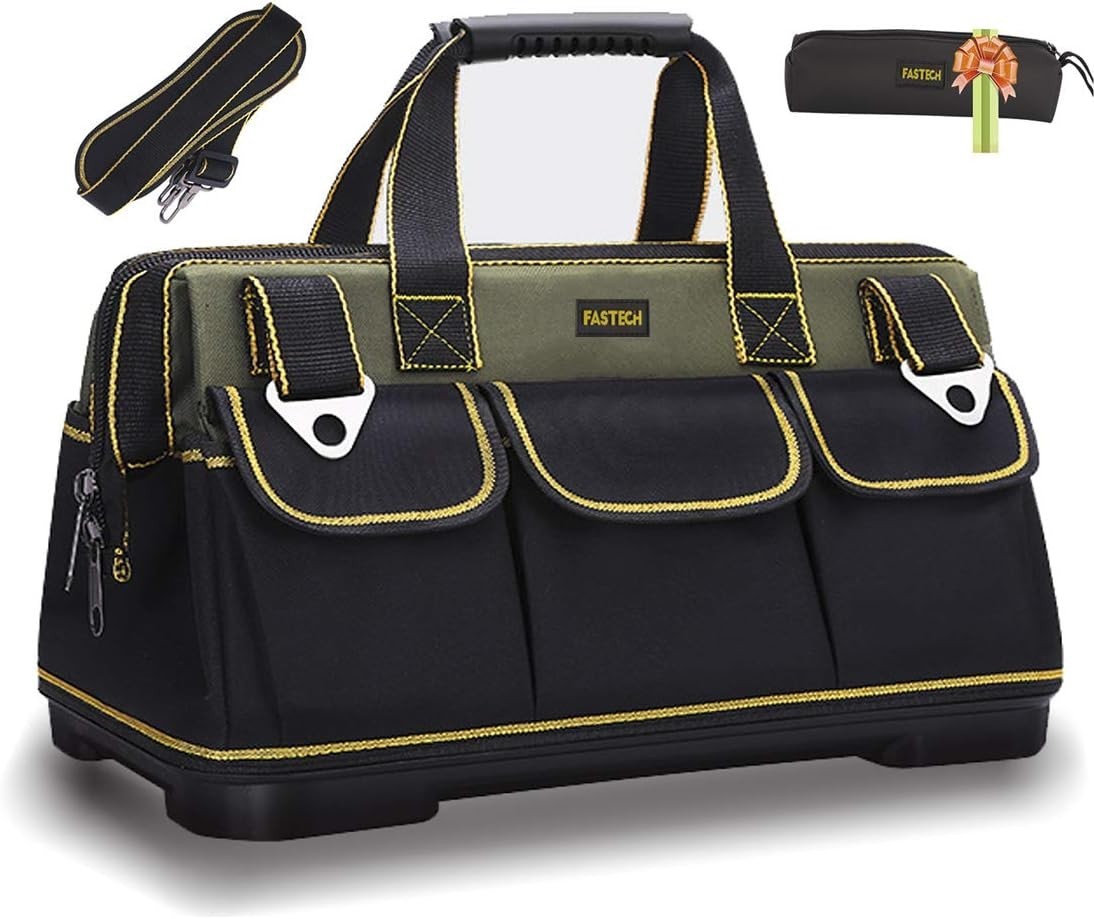 17-Inch Wide Mouth Tool Bag with Water Proof Molded Base?Wide Mouth Tool Tote Ba