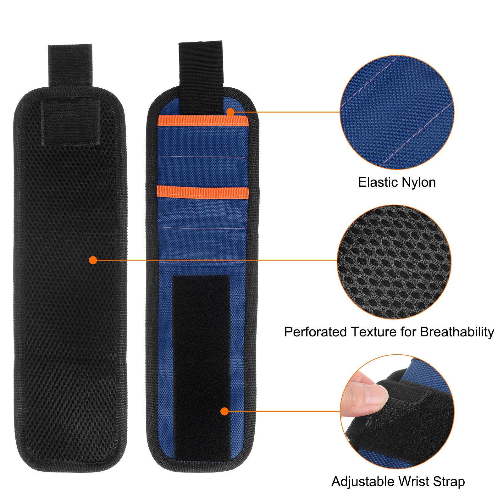 Magnetic Wristband for Screws 12 Magnets Nylon Wrist Band with Pockets Dark Blue