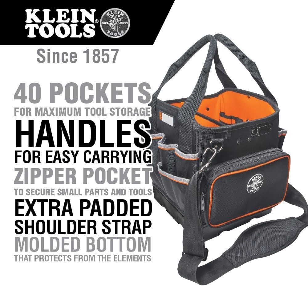 Pro Tool Tote Organizer 10-Inch 40 Pockets Durable Ballistic Weave Padded Strap