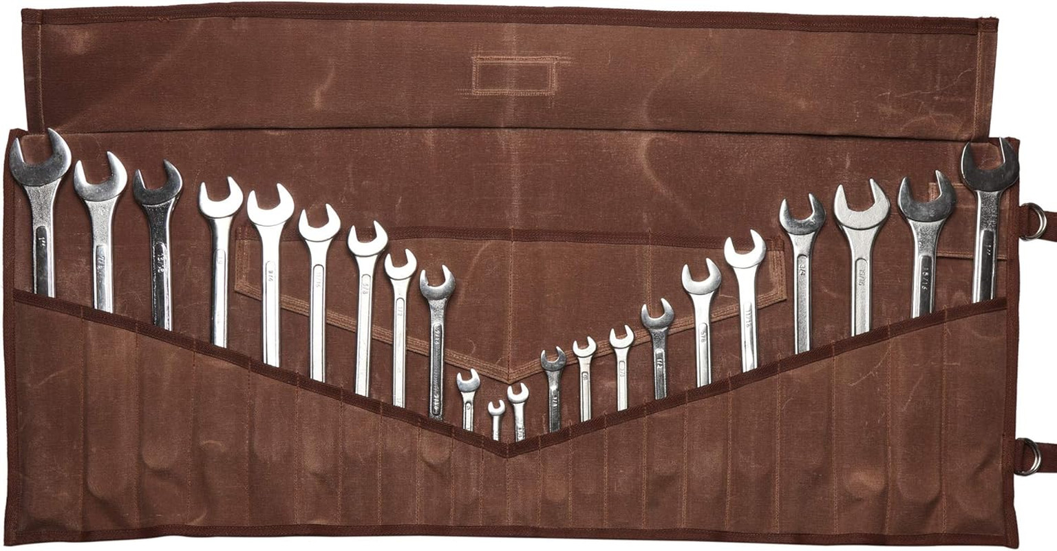BULL TOOLS 26 Pocket Wrench Organizer Roll-Up Bag Handcrafted Waxed Canvas Tool