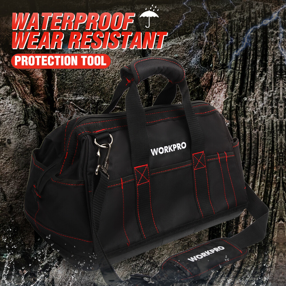 16-inch Close Top Wide Mouth Tool Storage Bag Organizer w/Waterproof Rubber Base