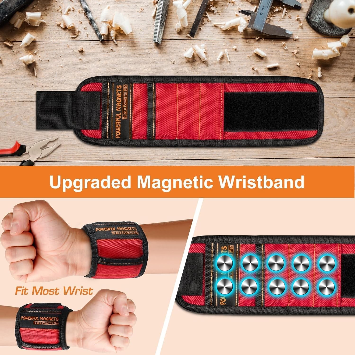 Magnetic Wristband for Screws & Nails–Strong Magnets, Gift for Dad-USA FULFILLED