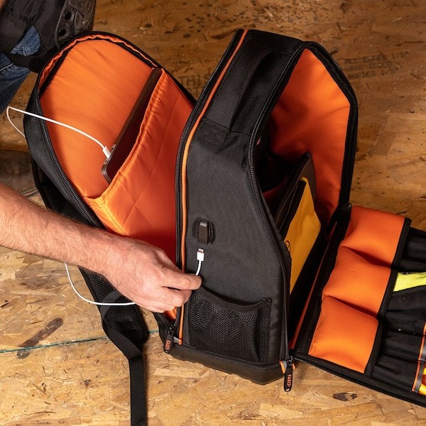 Klein Tools 62805Bptech Tool Backpack, Black/Orange, 1680D Ballistic Weave