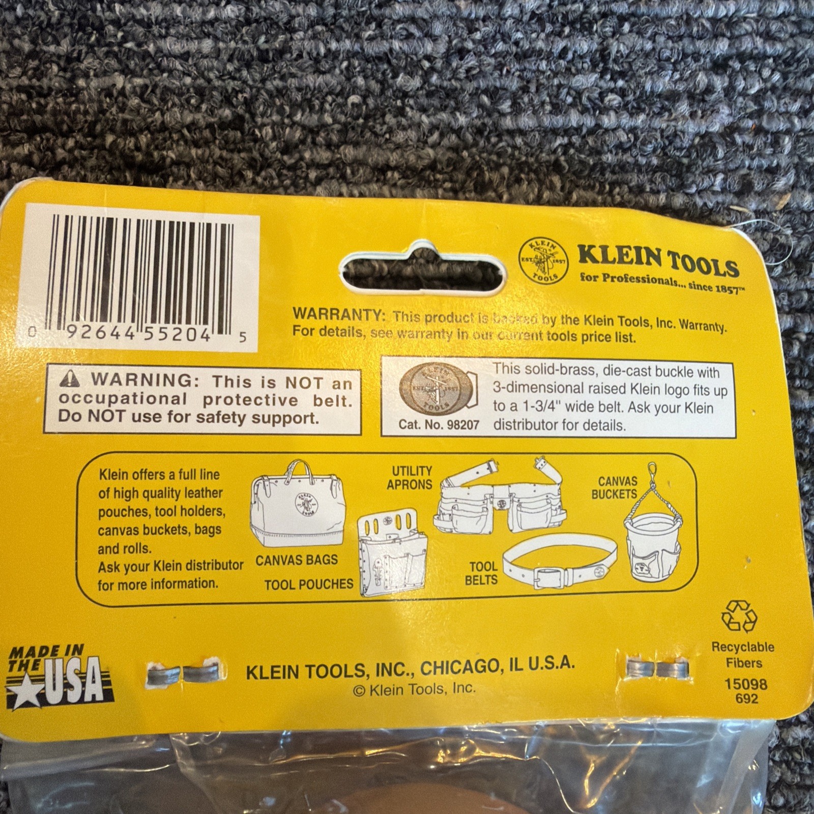 Klein Tools Black 5202L General Purpose Leather Belt Size Large 38-46” NEW