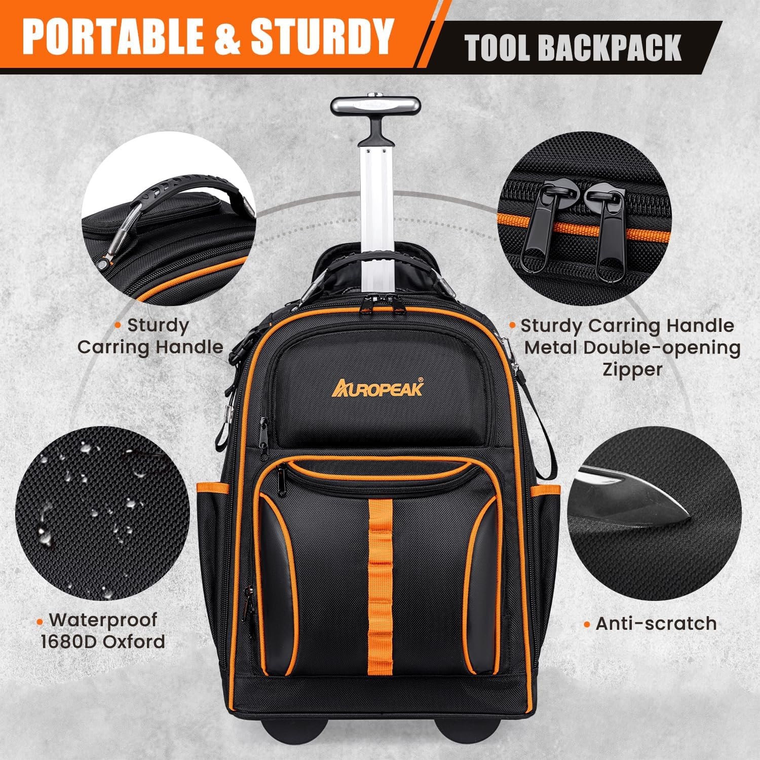 Ultimate 2-in-1 Rolling Tool Backpack with 63 Pockets for Pros