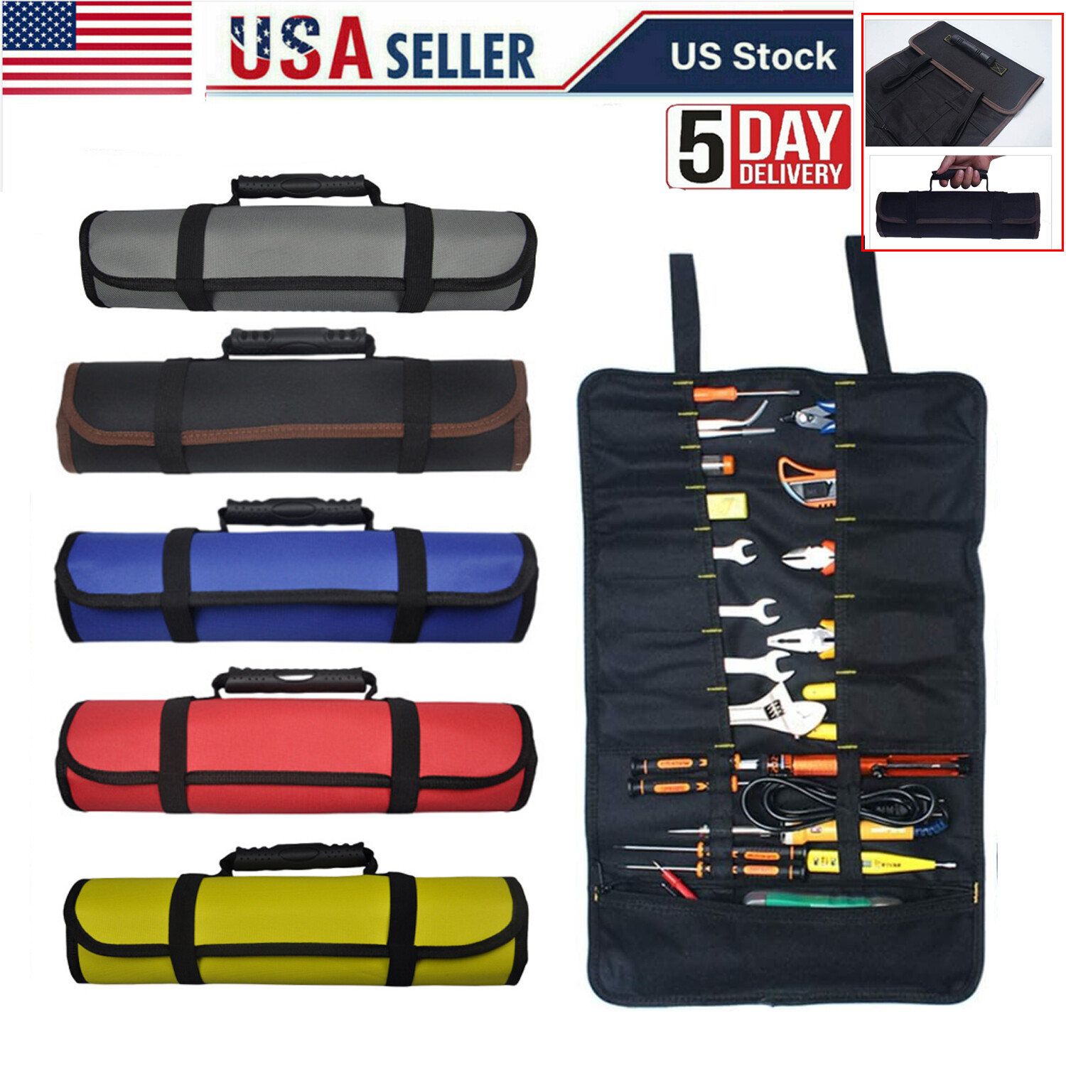 Electrician Tool Pocket Bag Roll Up Storage Organizer Bags Canvas Chisel Toolkit