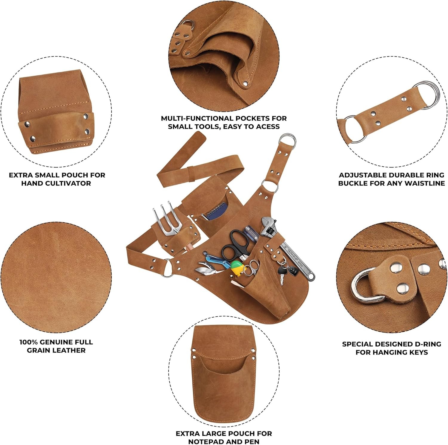 Leather Garden Tool Belt for Men Women Gardener Apron