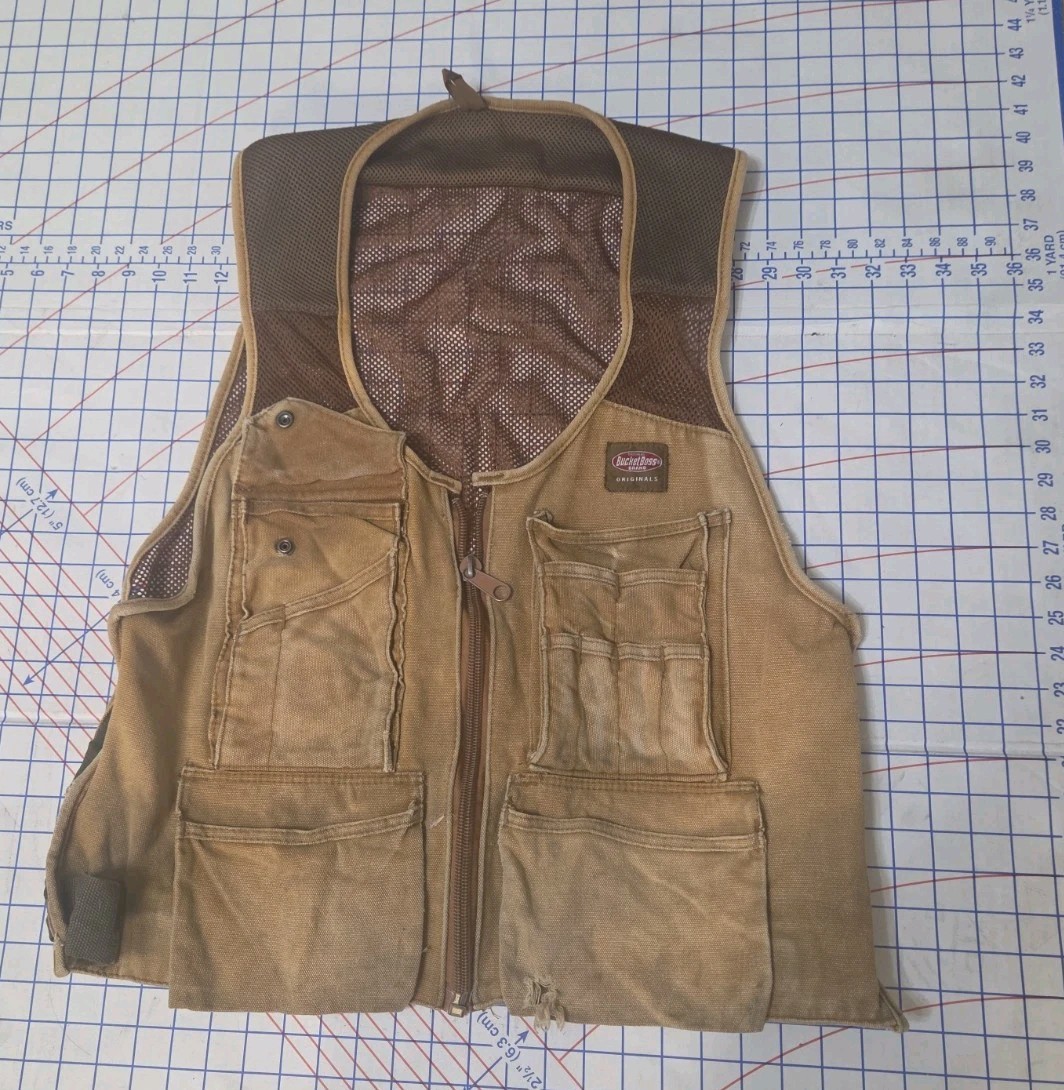 BUCKET BOSS 14-Pocket Canvas Tool Work Apron Large #1 Carpenter Vest Brown