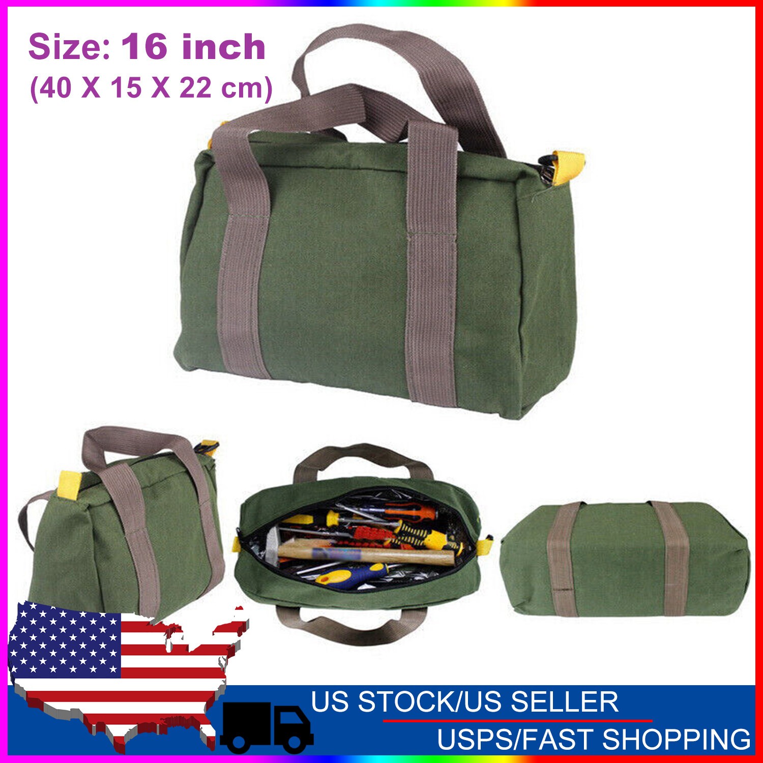 Waterproof 16 Inch Tool Bag – Large Capacity Canvas Tote for Hand Tools