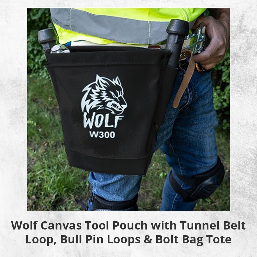 Wolf Black Canvas Tool Pouch, Tunnel Belt Loop, Bull Pin Loops & Bolt Bag Tot…