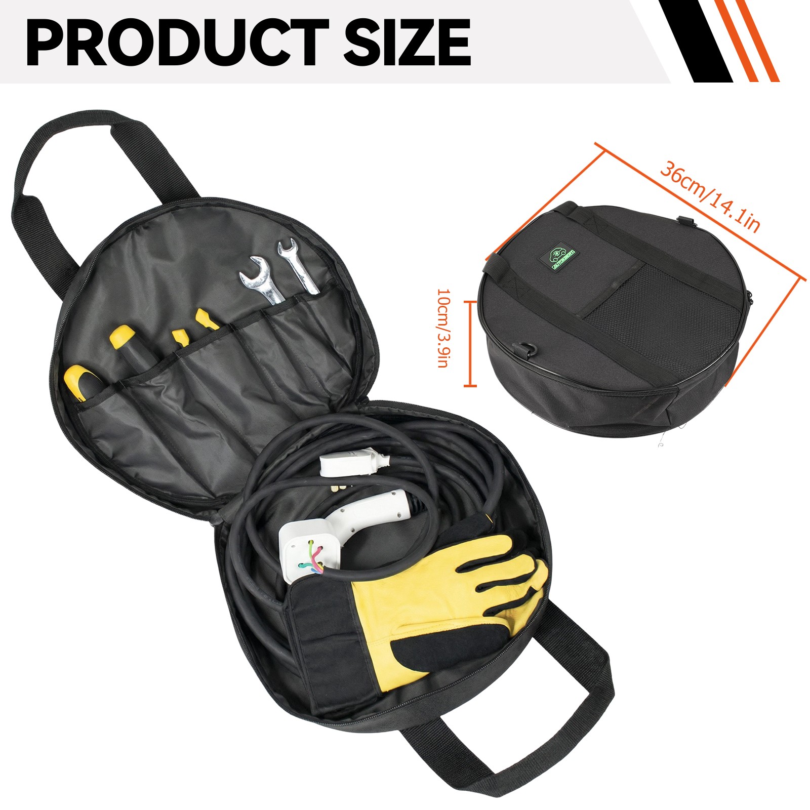 25ft Jumper Cable Bag Pockets EV Battery Charger Cord Car RV Hose Storage Tool