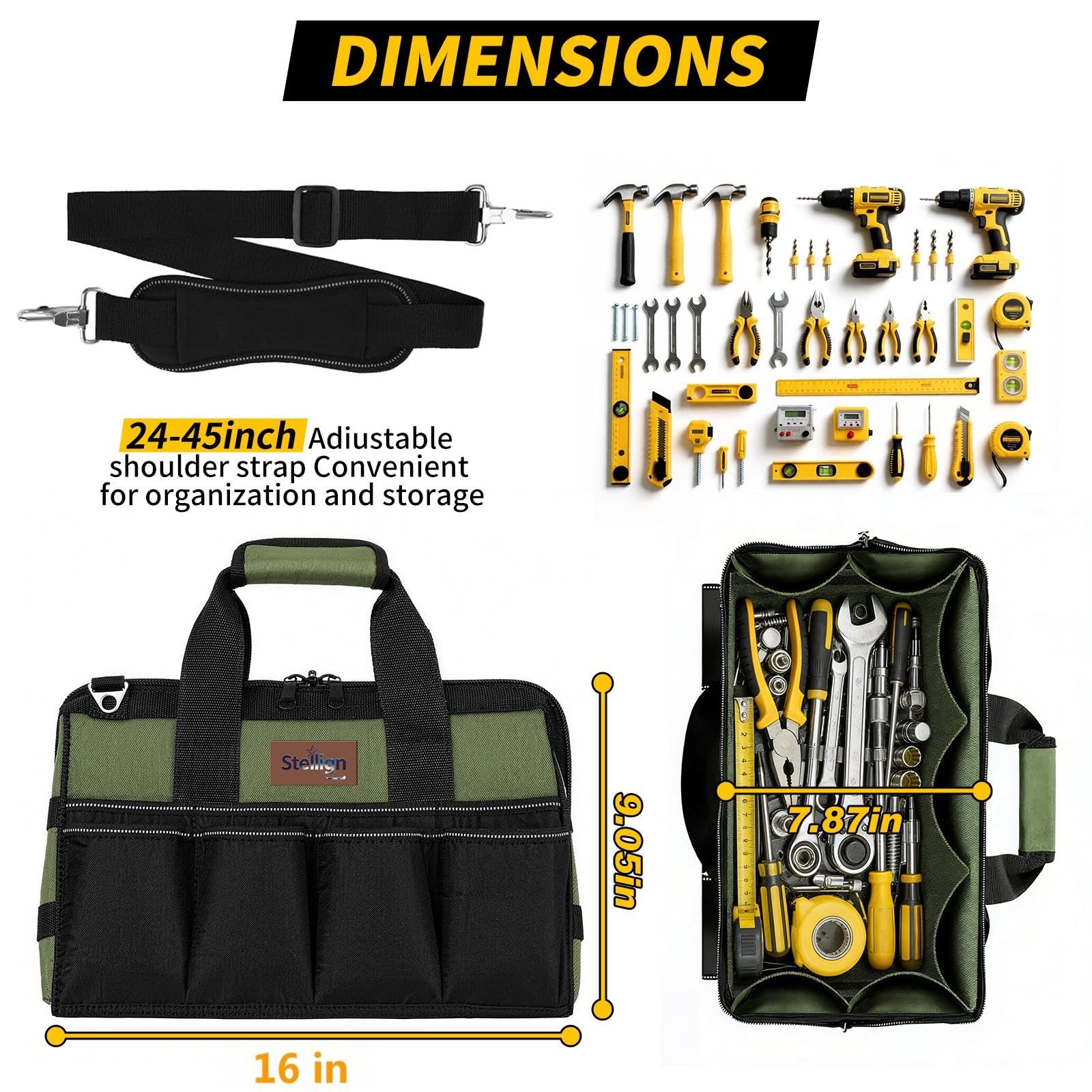 Bolsa herramientas resistente de 40 cm, organizador portátil con 25 bolsillos.